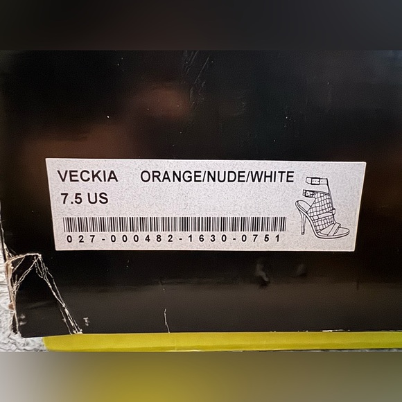 Paper Fox Stylish Orange Croco, White & Black Women's Open Toe Heels with Straps - Picture 14 of 15